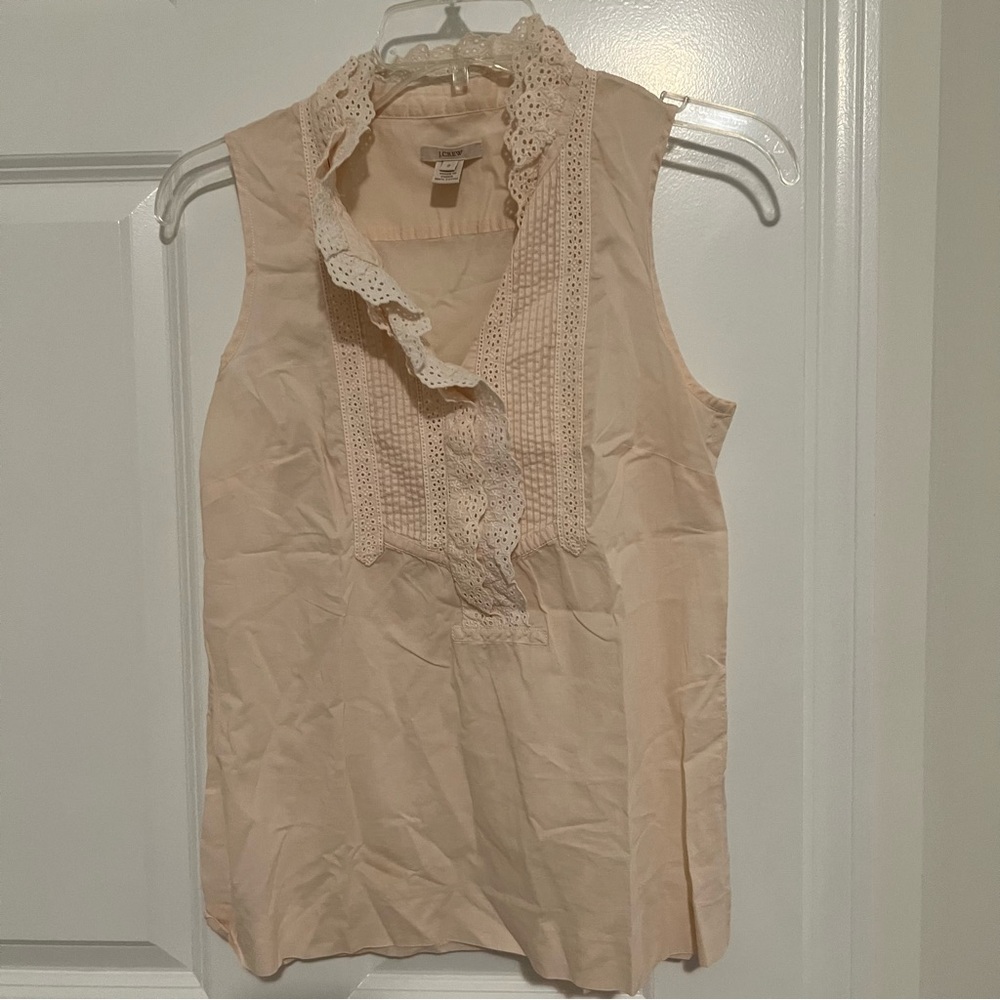 J Crew Peach Cream Lace Collar 100% Cotton Sleeveless Blouse